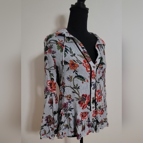 Anthropologie Maeve Janie Multicolored Flounced Floral Polka Dot Top Size 4 - Picture 4 of 10